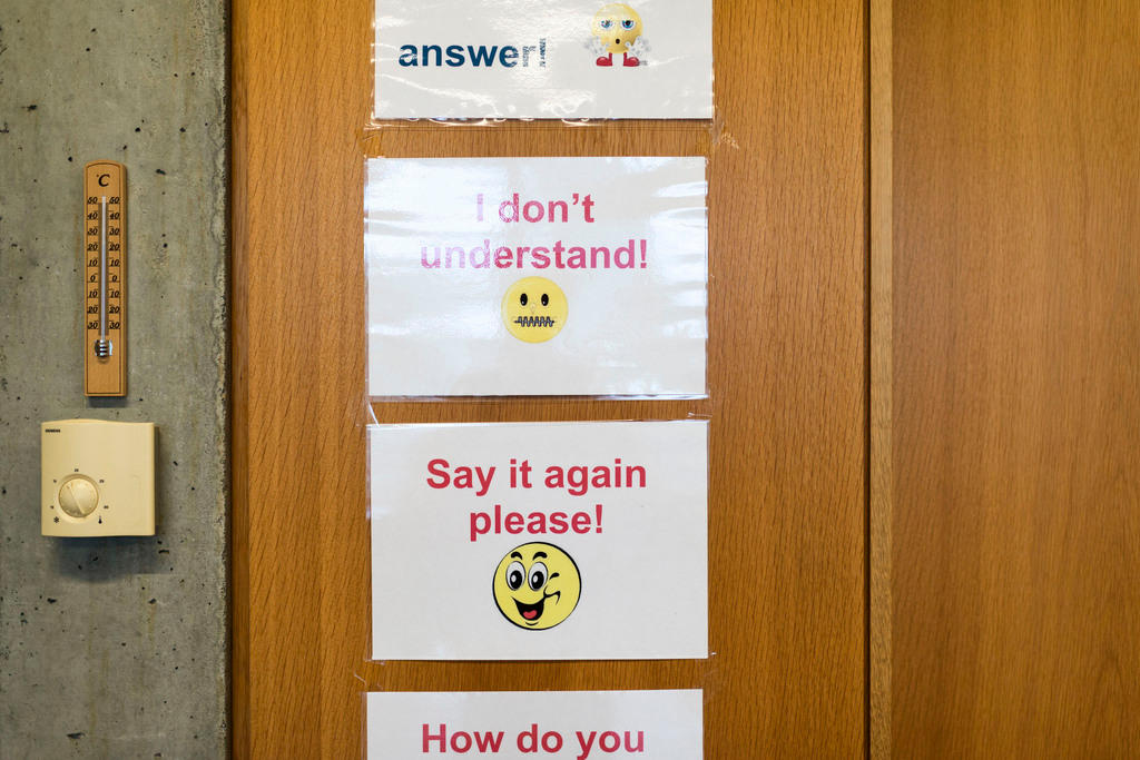 English signs in a third grade English class in Suhr, Switzerland