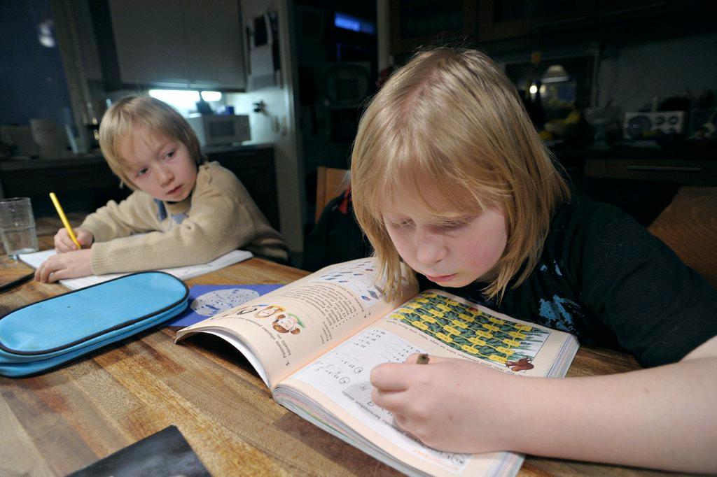 First and third-graders doing schoolwork in Vantaa, Finland