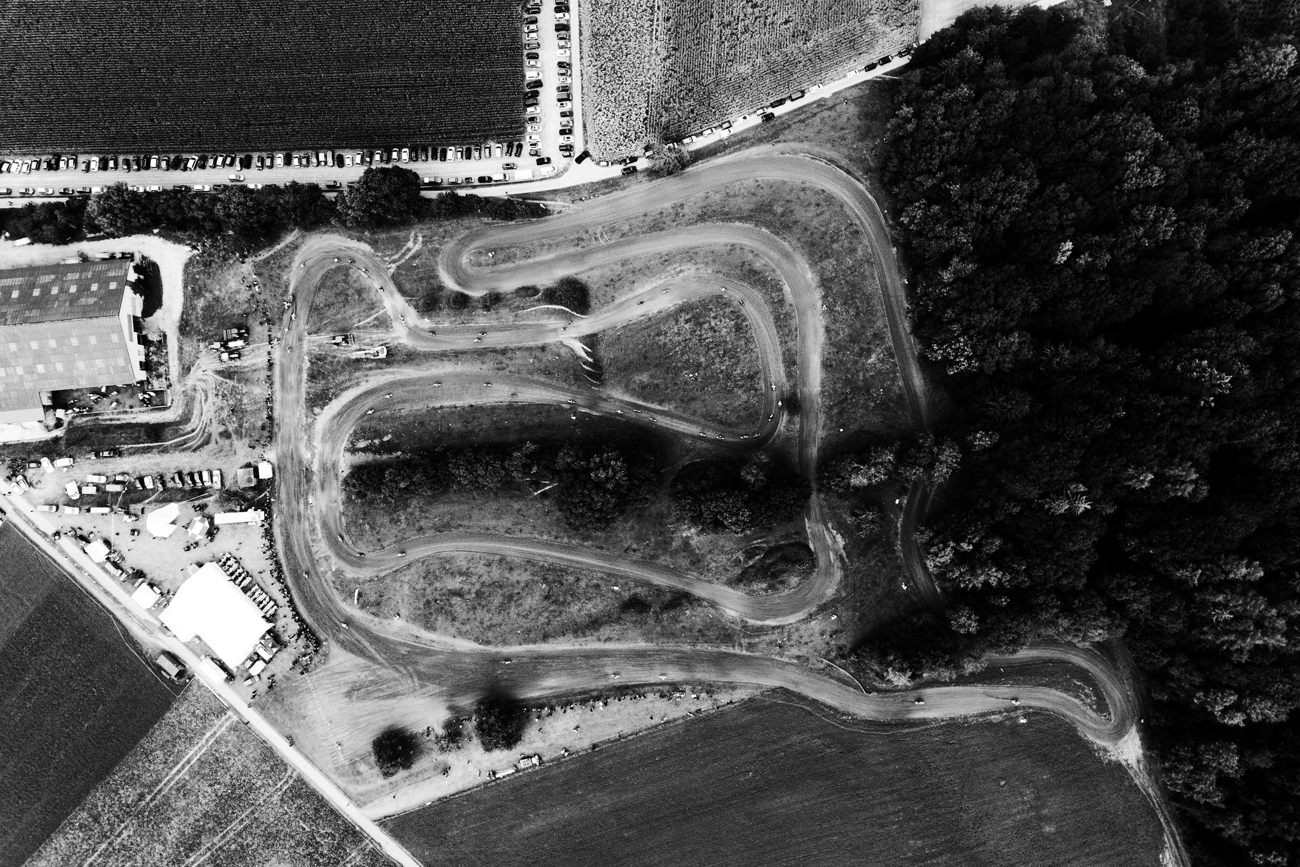 Aerial view of a motocross race site