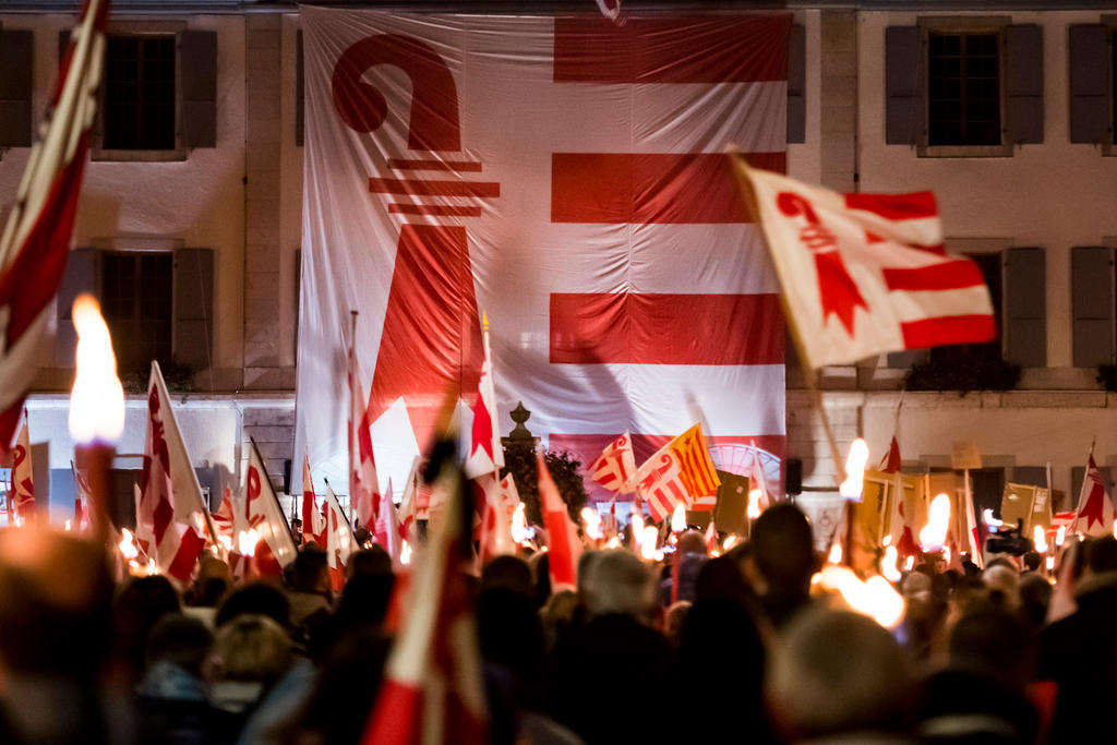 candlelit march with Jura flags