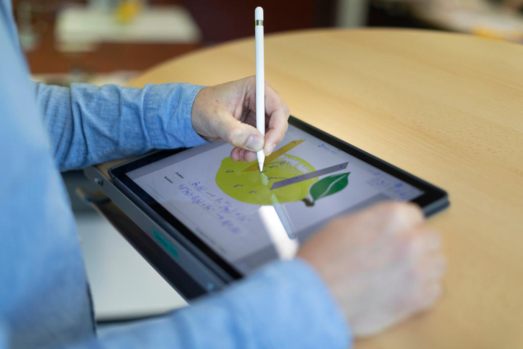 child with ipad in school