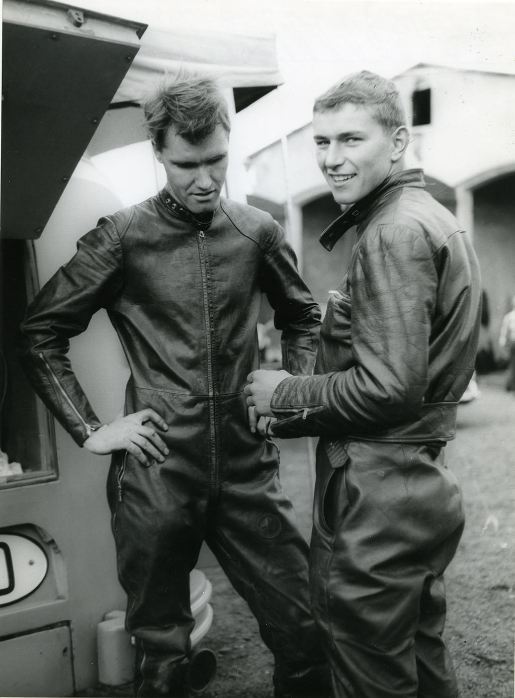 Two men wearing leathers