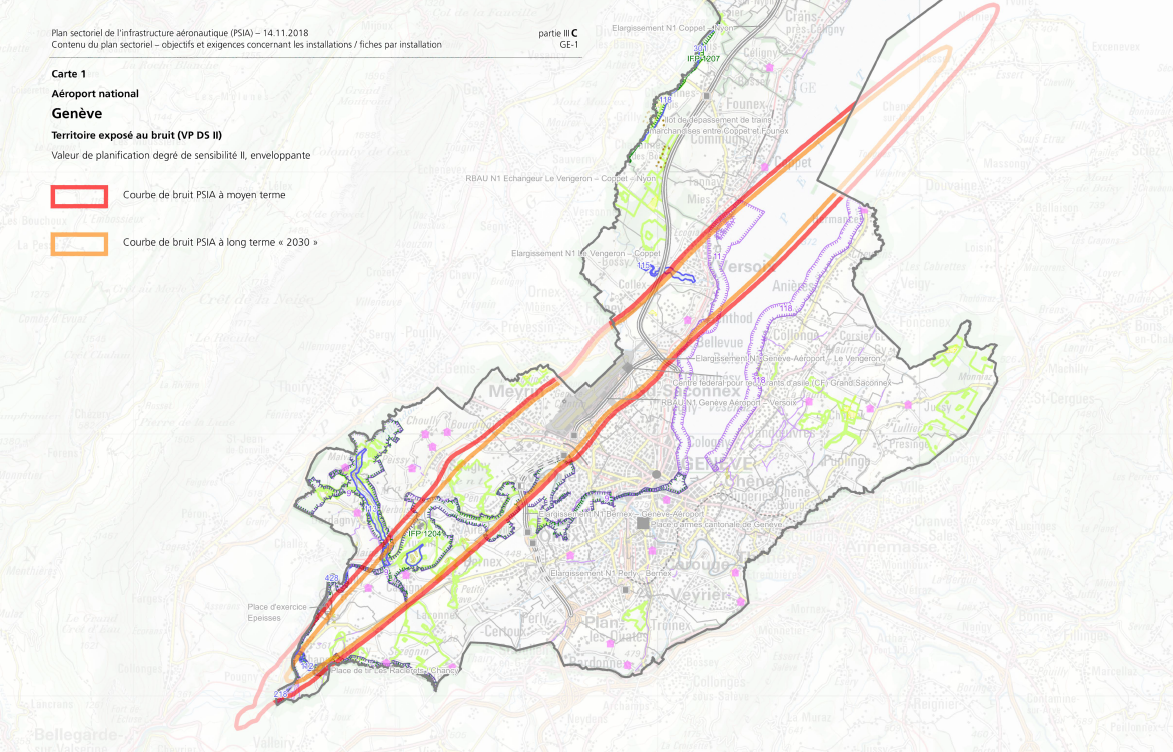 Plan showing permitted noise corridor for Geneva airport