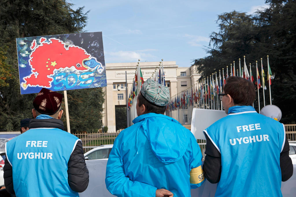 Around 1,000 Uighur and Tibetan protesters outside the UN on Tuesday