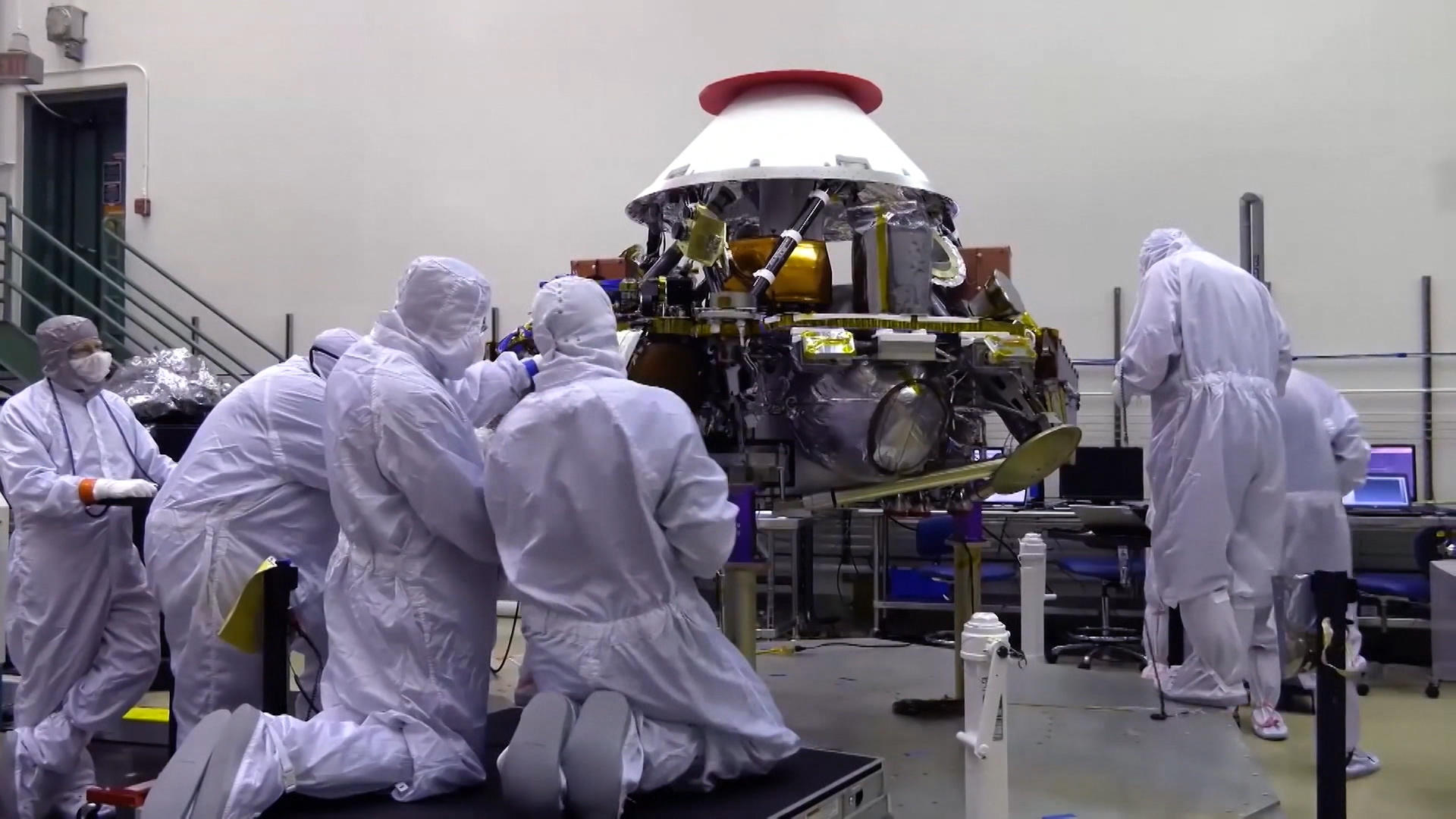 The InSight probe being inspected