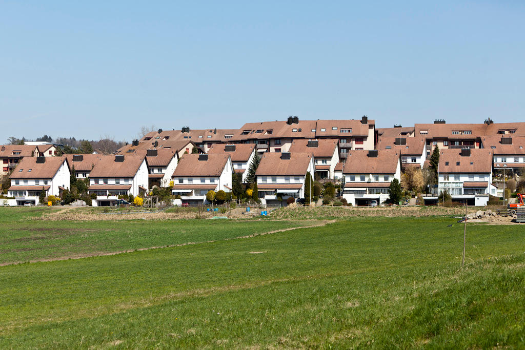 Single houses behind a green field