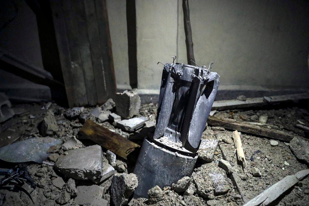 An unexploded cluster bomb that landed on a home in rebel-held Douma, Syria, on November 19, 2017