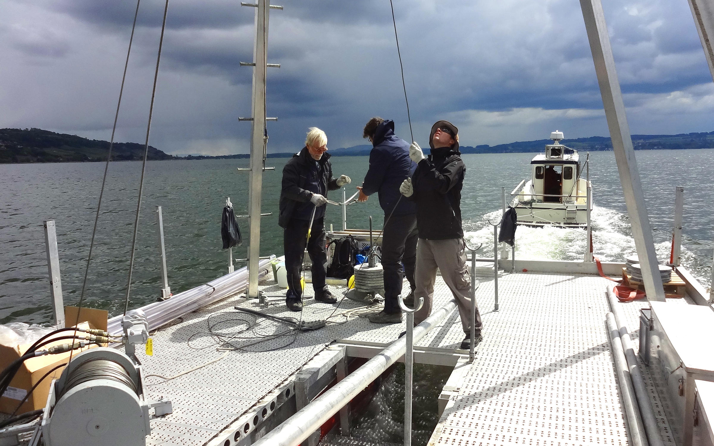 The ETH boring team on Lake Murten.