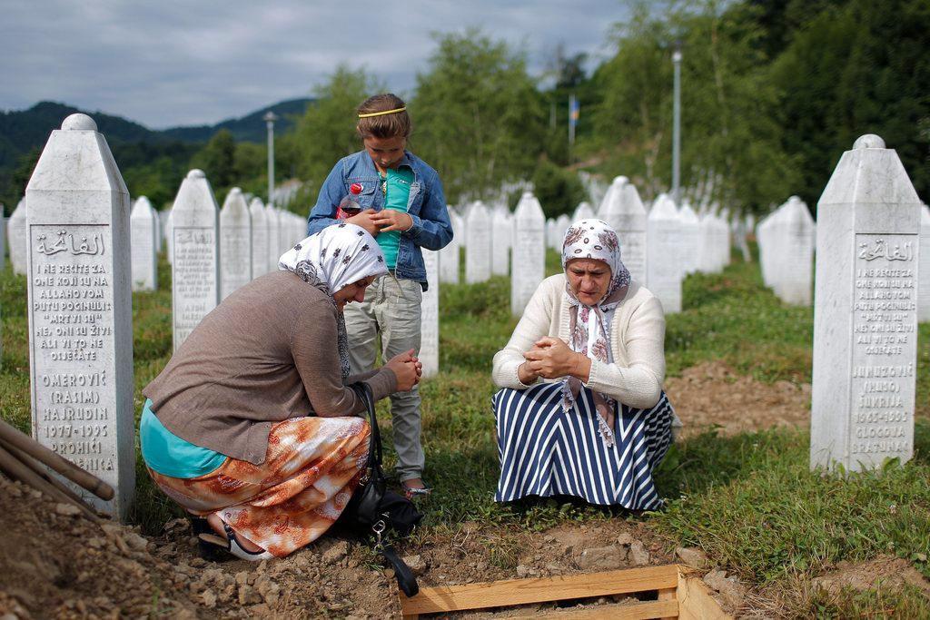 Three women at the Potocari memorial centre in Srebrenica (Bosnia)
