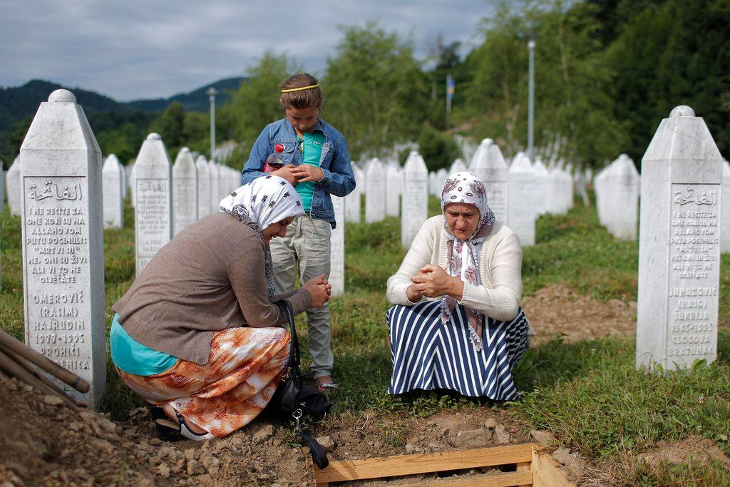 Three women at the Potocari memorial centre in Srebrenica (Bosnia)