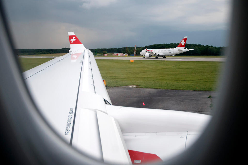 An aircraft of the Swiss International Air Lines at Geneva airport