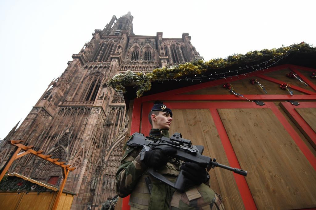 French terrorist policeman on guard in Strasbourg
