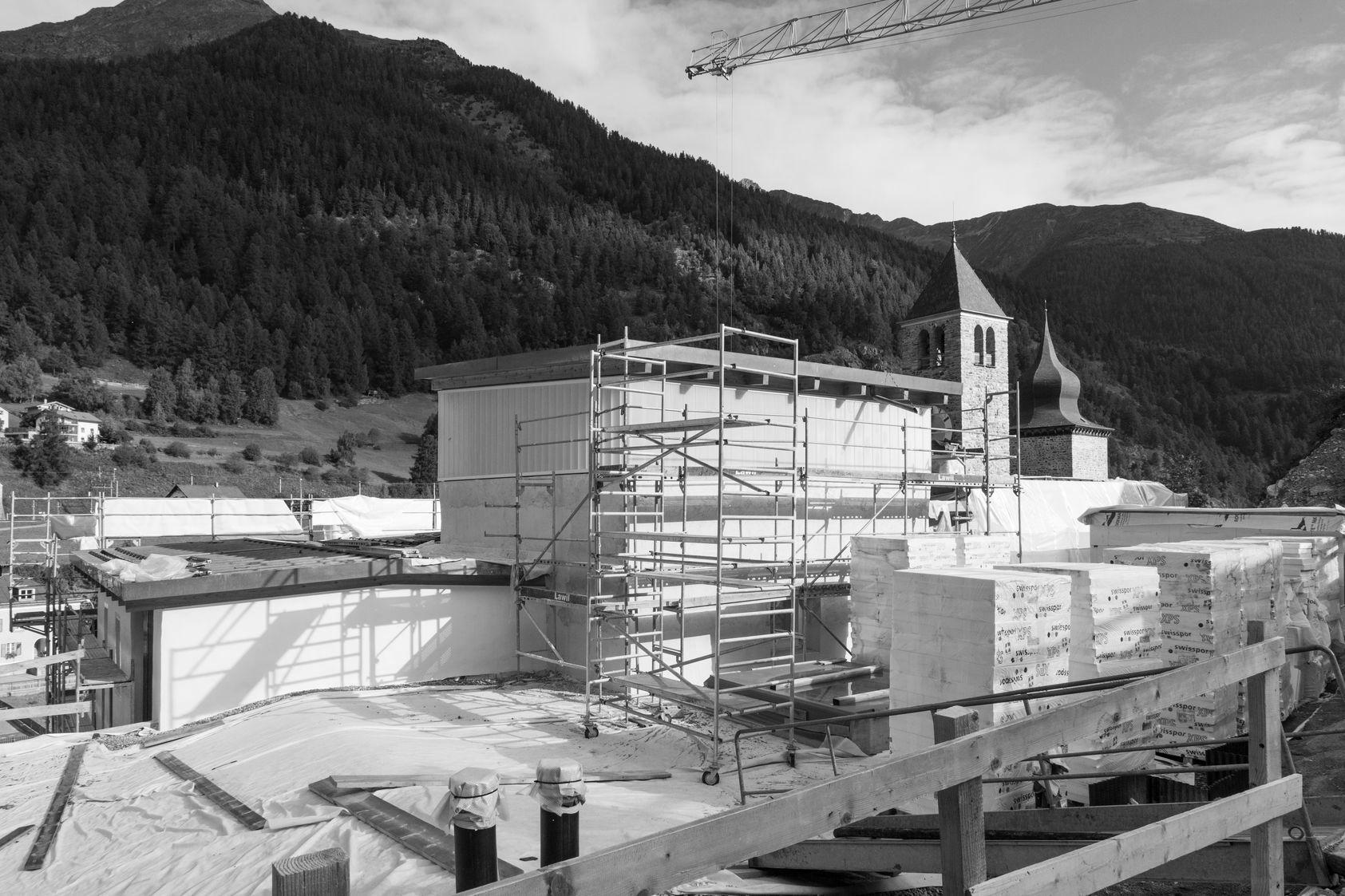 Medieval monastery building in Susch under renovation