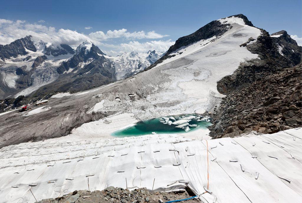 A Swiss mountain with melting glacier