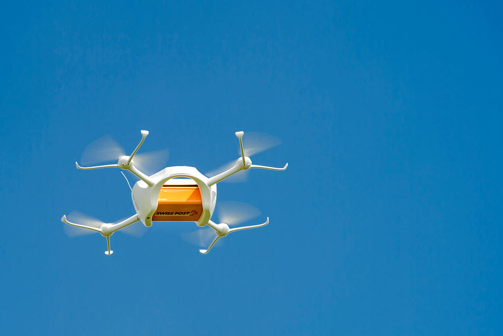 Swiss Post delivery drone in flight