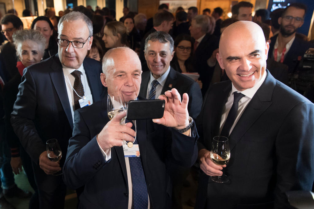 Four Swiss cabinet ministers at opening of House of Switzerland in Davos