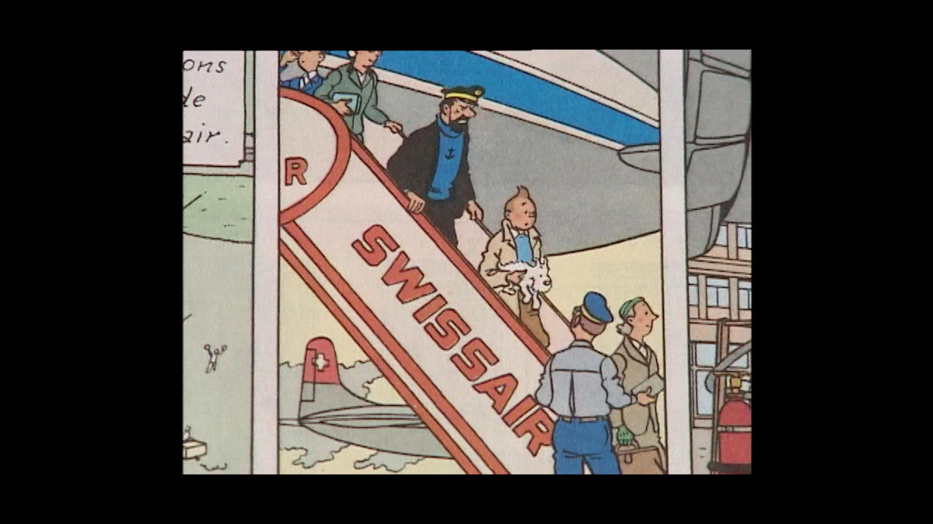 Tin Tin disembarks Swissair plane