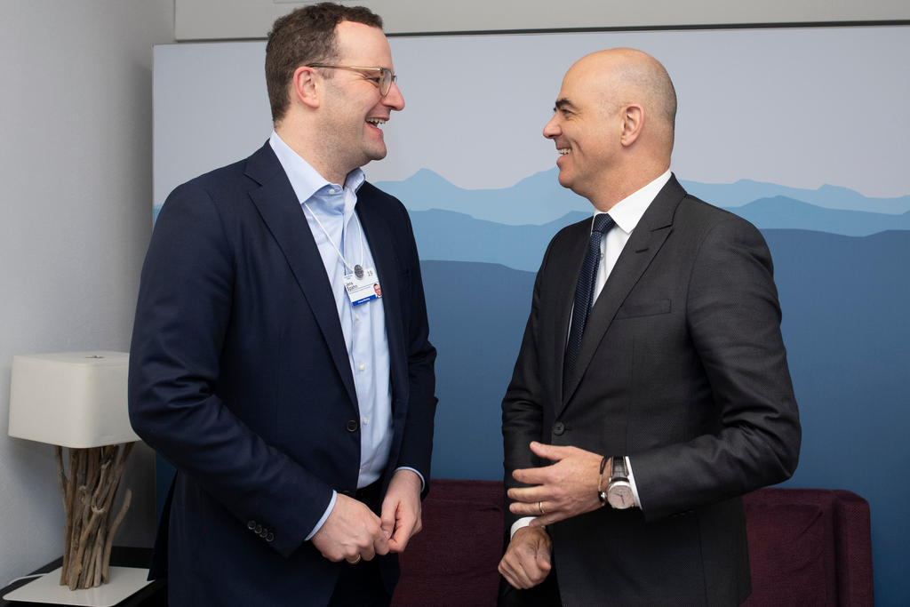 Swiss Federal Councillor Alain Berset, right, meets with Jens Spahn, Minister of Health of Germany