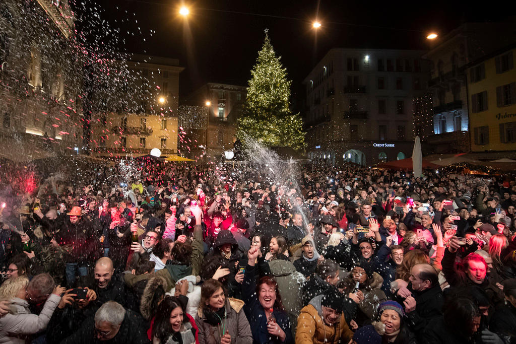People celebrating New Year in Lugano