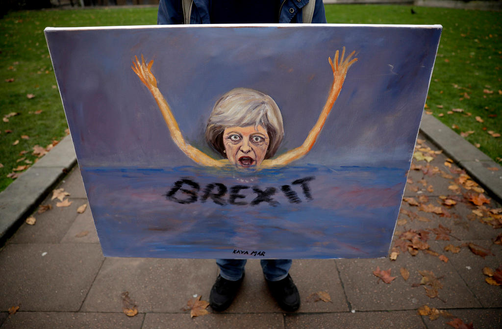 Un tableau représentant Theresa May en train de se noyer dans une mer de Brexit