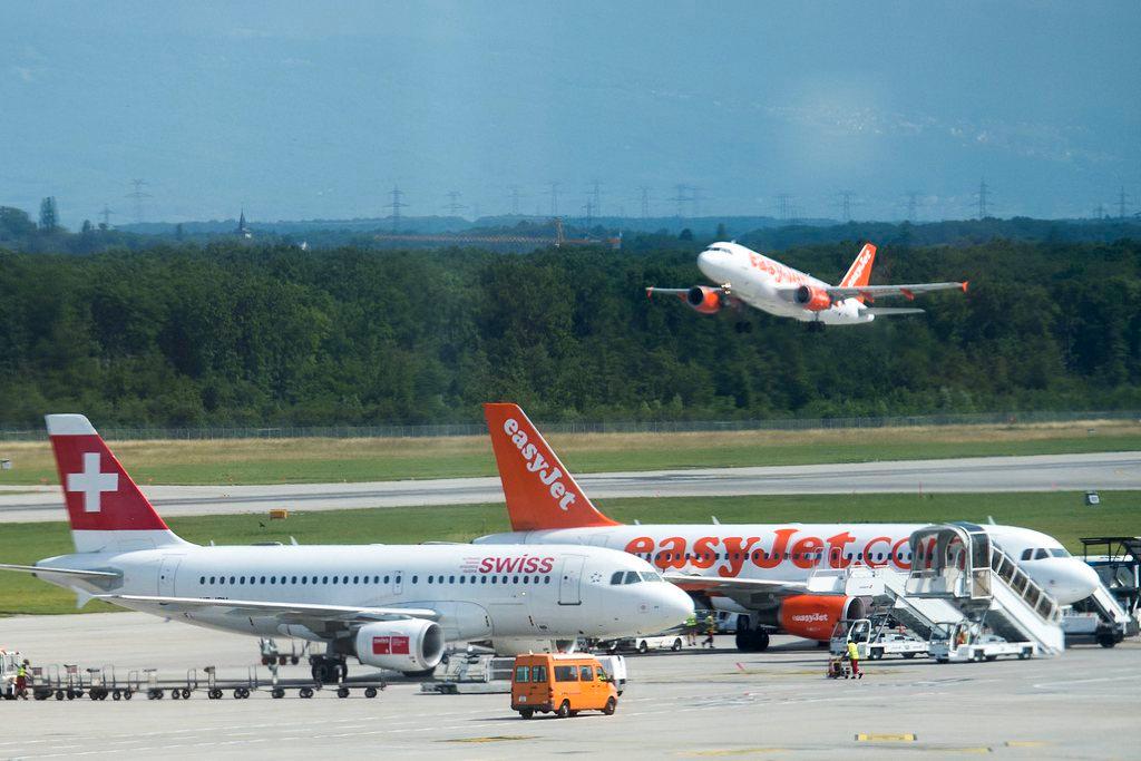 airport with flights taking off