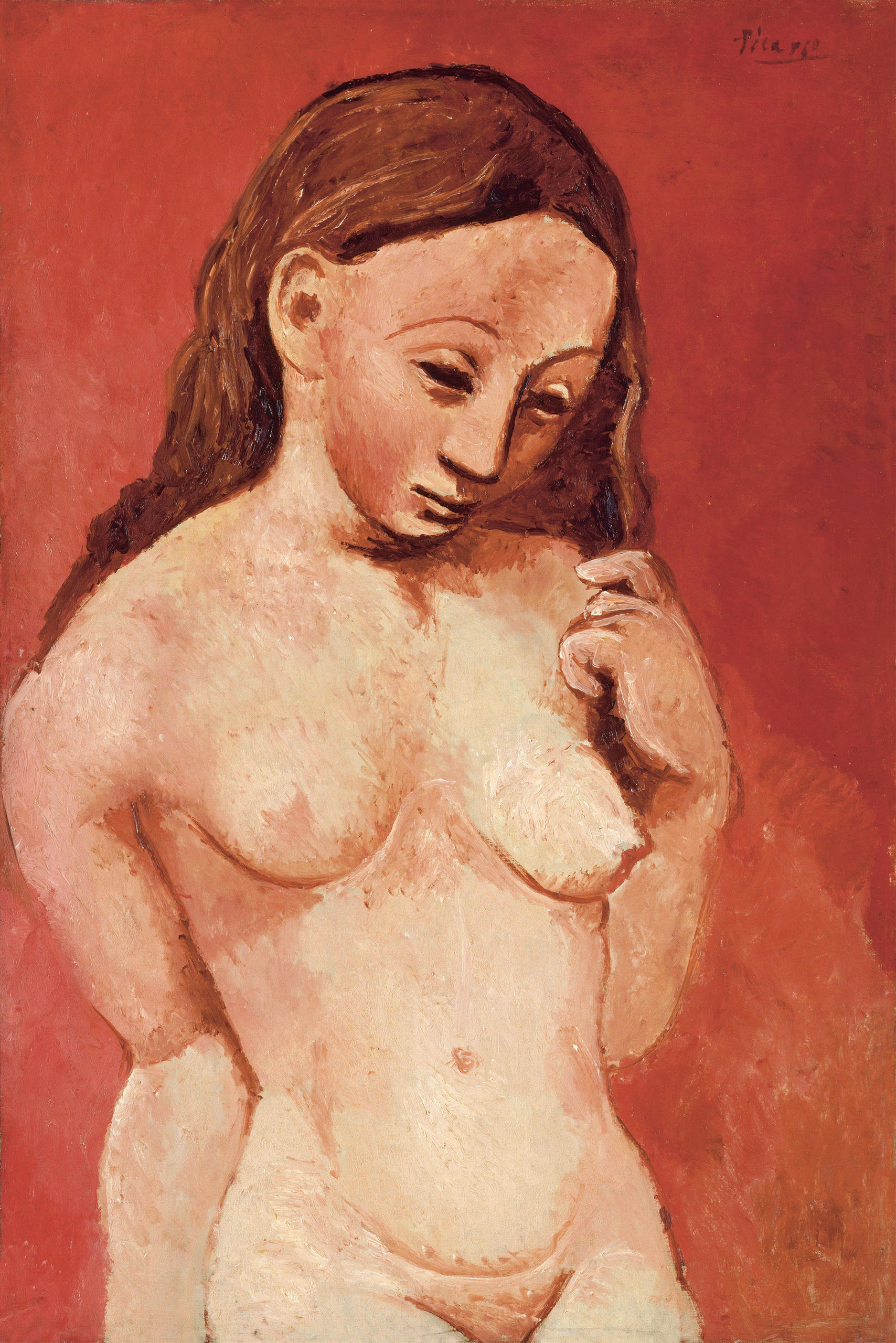 Picasso, desnudo sobre fondo rojo