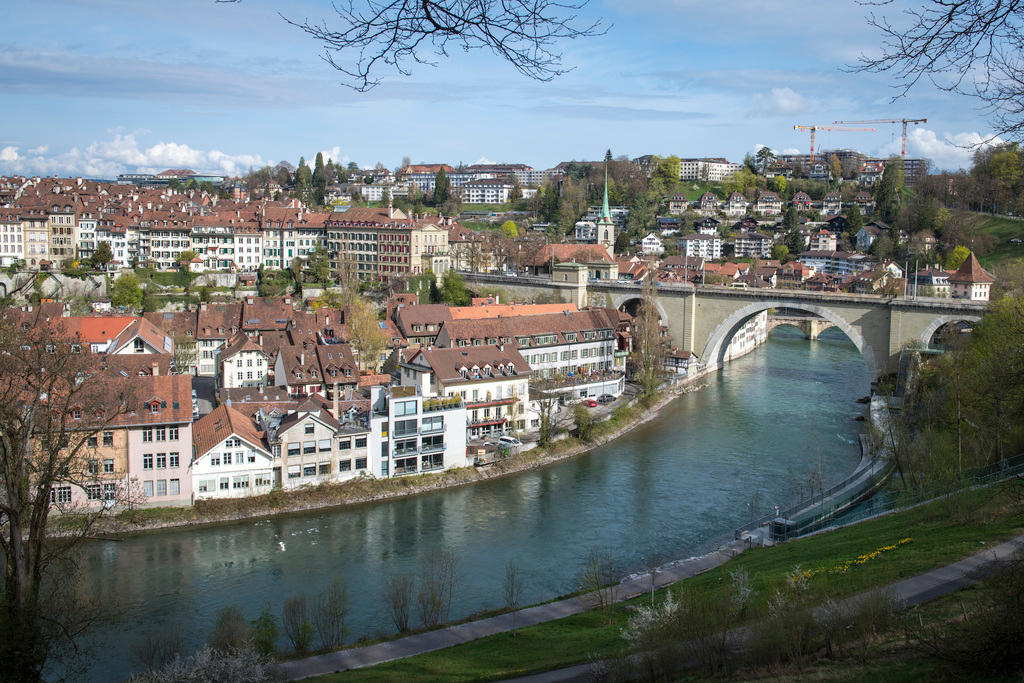 view of aare river and the city of bern