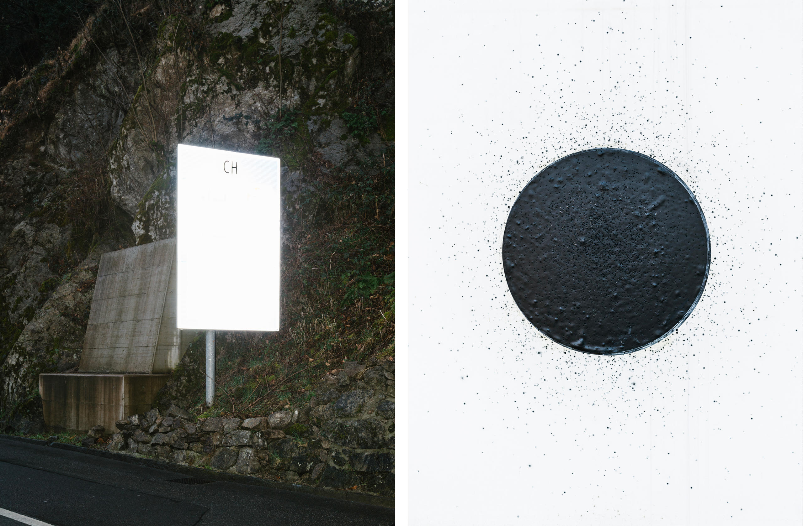 光る看板と丸い的