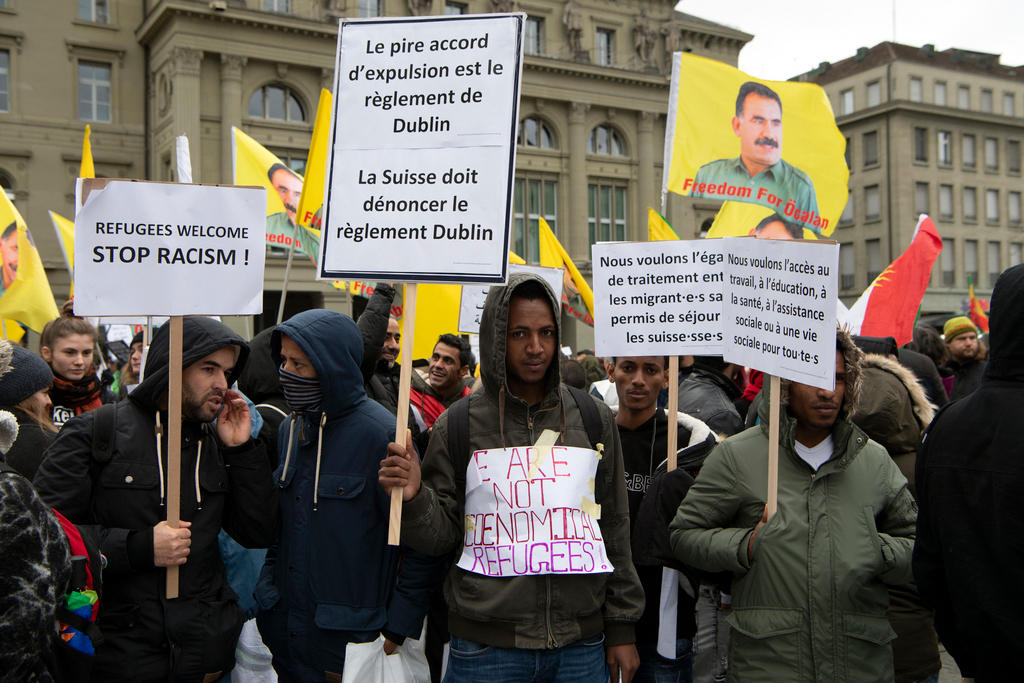 refugees demonstrating in Bern