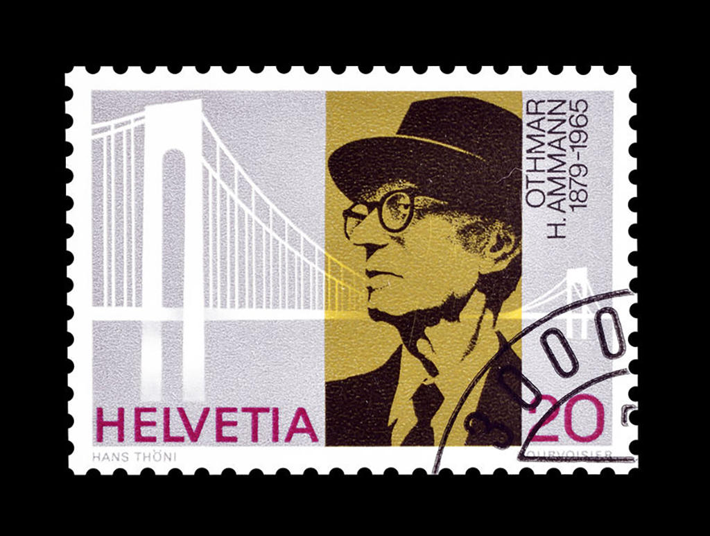 Stamp printed from Switzerland showing Othmar Ammann, circa 1979