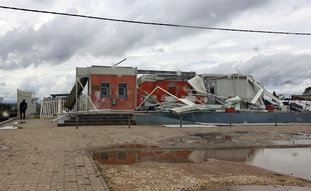damaged buildings are seen after Cyclone Kenneth