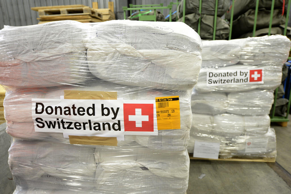 Goods donated from Switzerland at airport