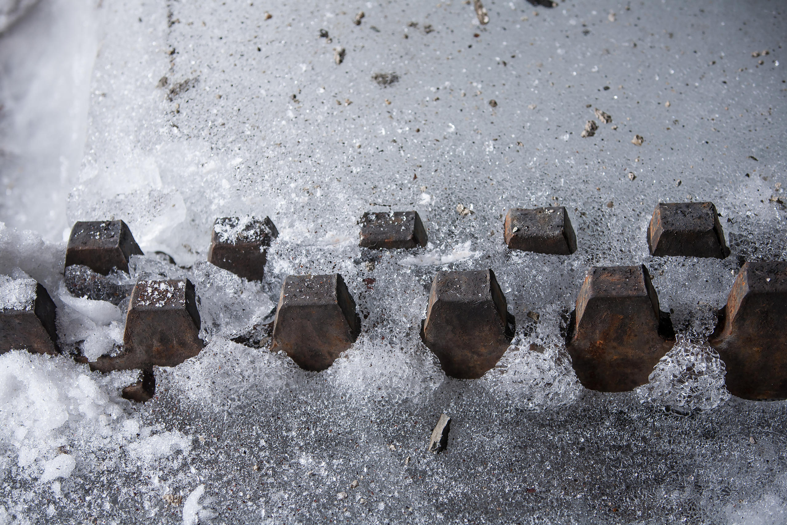 iced over cogwheel track