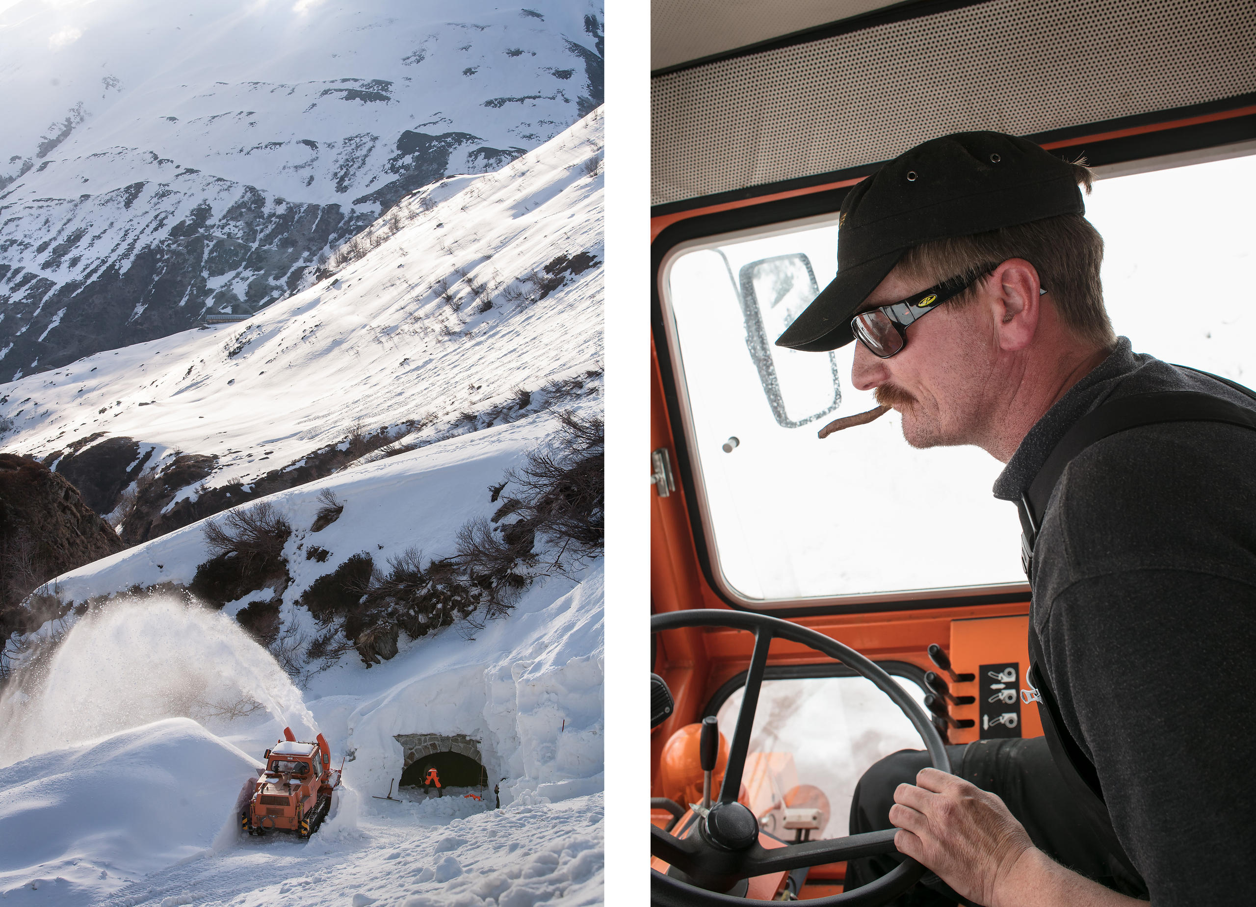 Des fraiseuses à neige dans la montagne