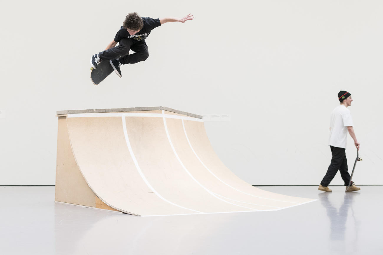 Un ragazzo in skate board mentre fa delle evoluzione in aria