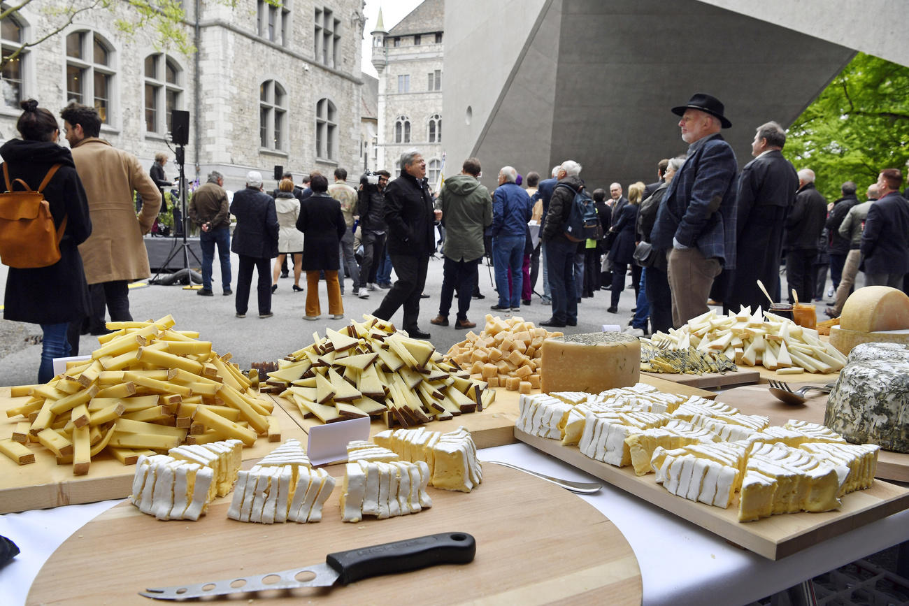 Cheese buffet in the courtyard of the National Museum in Zurich