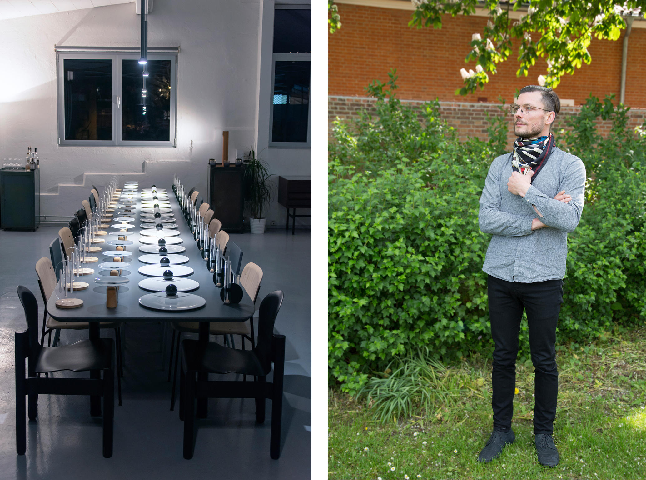 A table decked with desgn tableware from Raphaël Lutz (right)