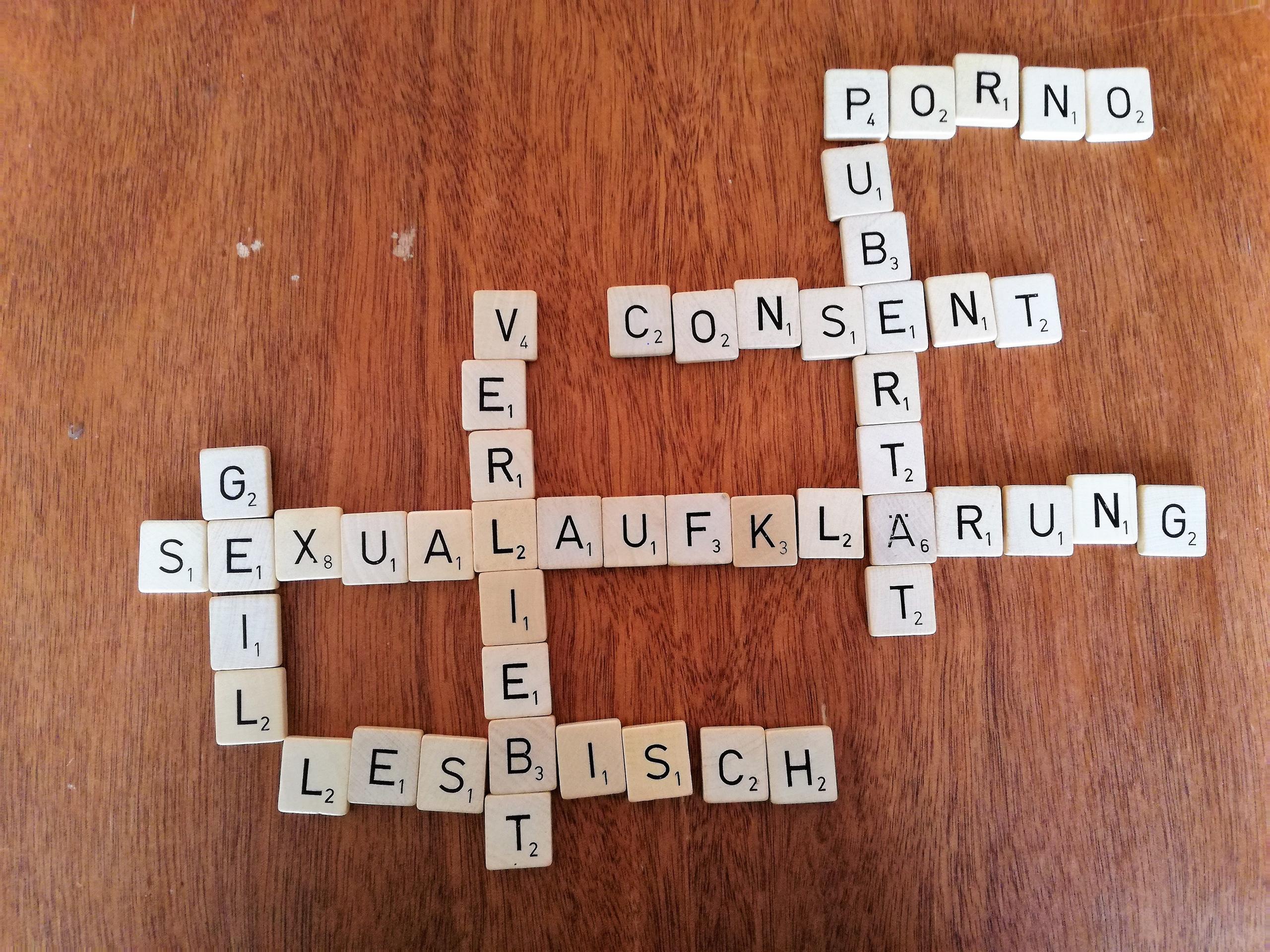 sexual education picture, scrabble with different words