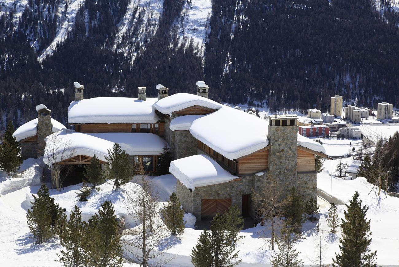 Snow covered houses in St Moritz
