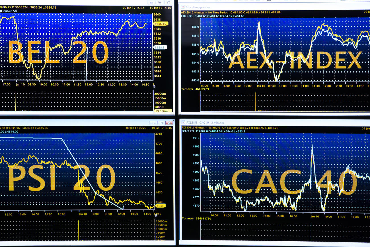 Screens showing indexes at the Euronext headquarters