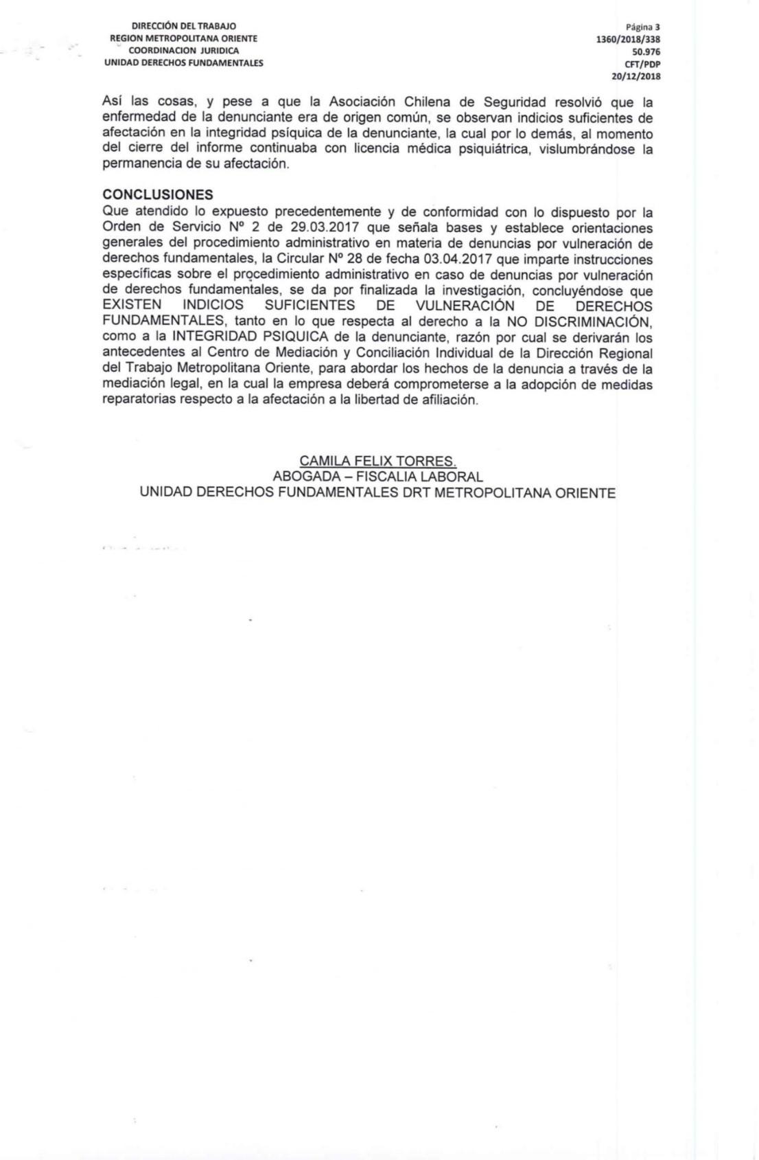 Conclusión jurídica del caso 1360/2018/338 de Catalina Bonilla (dicumento).