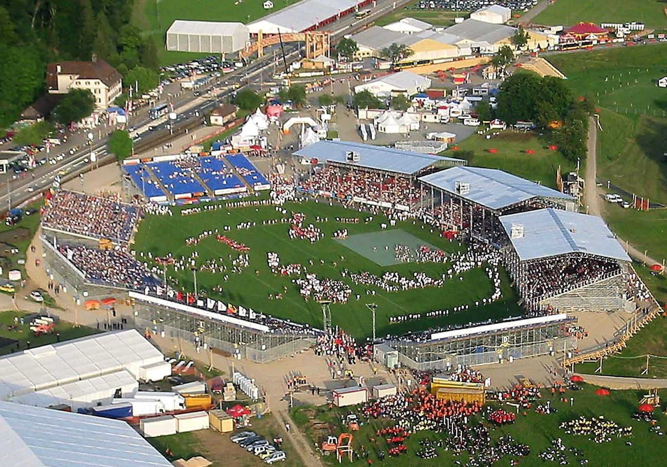 Overview of the opening ceremony of the Eidgenoessisches Turnfest in Bad Bubendorf
