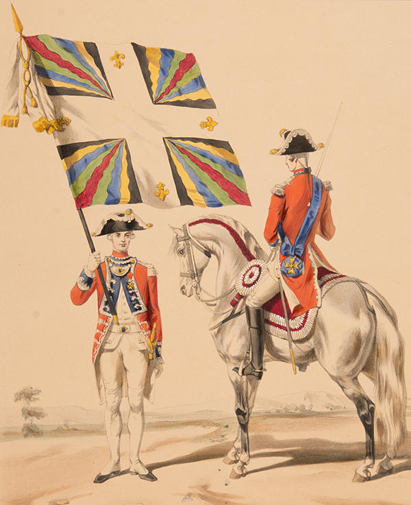 Druckgrafik aus dem 18. Jahrhundert zeigt ein Regiment der Gardes-Suisses.