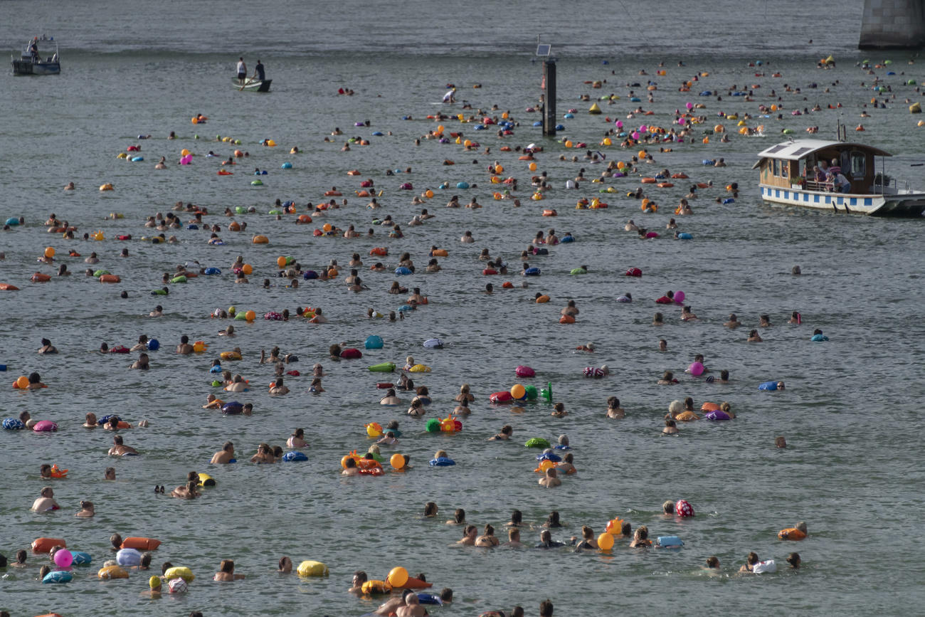 The 2018 Rhine swim event in the centre of Basel