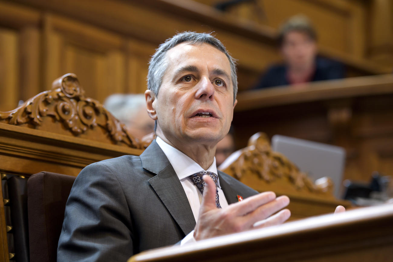 Foreign Minister Cassis speaking in the Senate