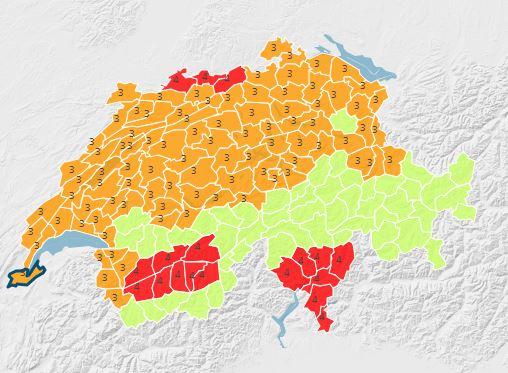 La carta della Svizzera con l allerta canicola