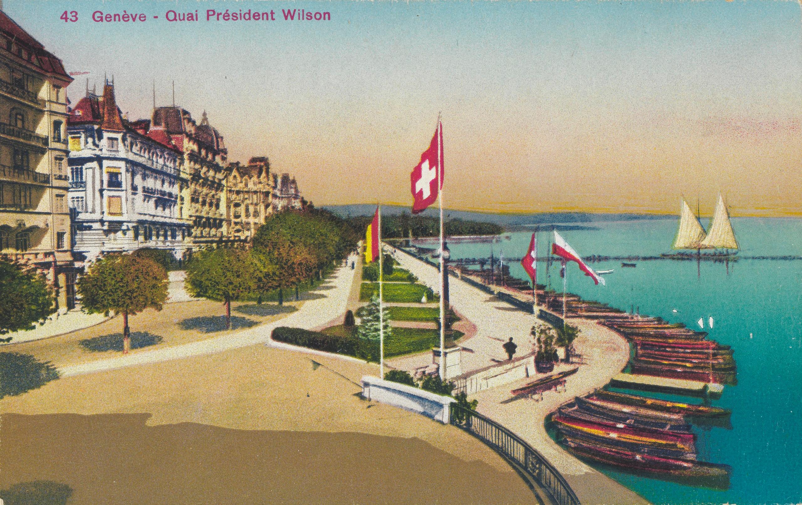 このジュネーブのレマン湖岸一帯と建物は、1920年代に米国のウィルソン大統領の名がつけられた。初期の国際連盟が入っていた建物はパレ・ウィルソンと改名され、今は国連人権高等弁務官事務所が入っている