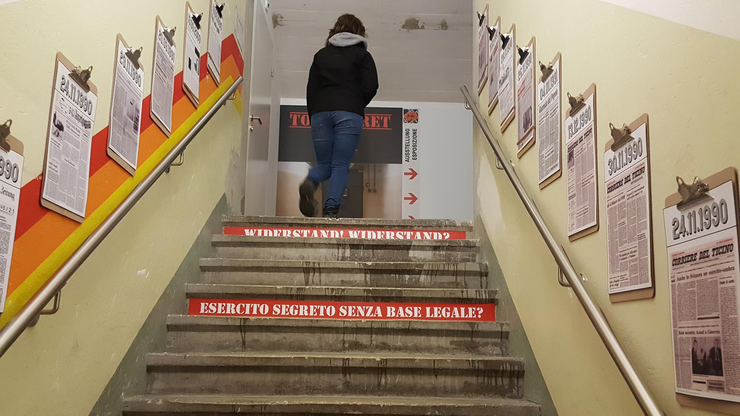 Ausstellung im unterirdischen Treppenhaus des Museums Sasso San Gottardo, einer ehemaligen Festung