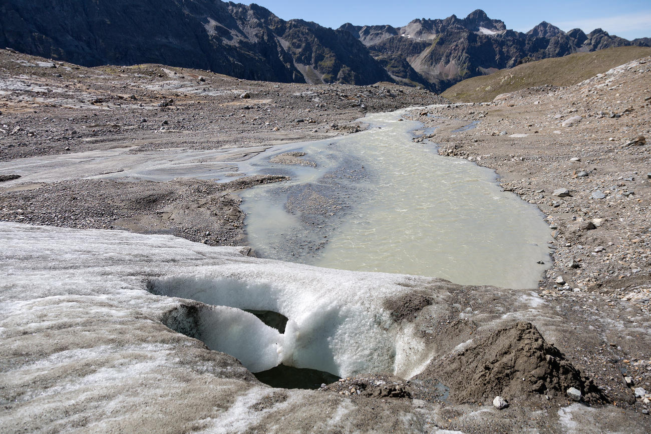 Melting water gushing from a glacier