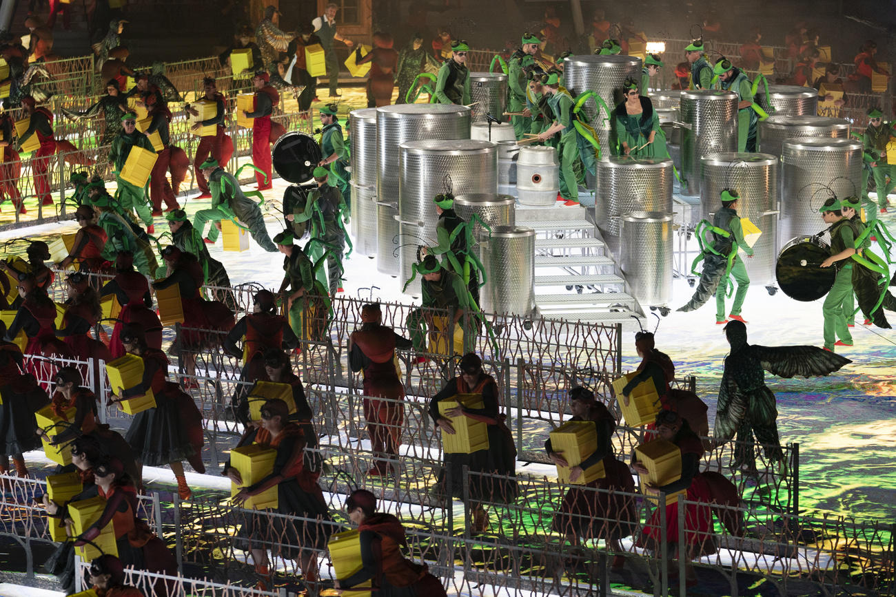 Extras taking part in a dress rehearsal for the Fête des Vignerons festival